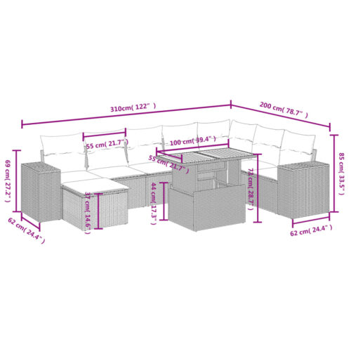 9-Piece Garden Sofa Set with Cushions Outdoor Patio Furniture Grey Poly Rattan - Image 3