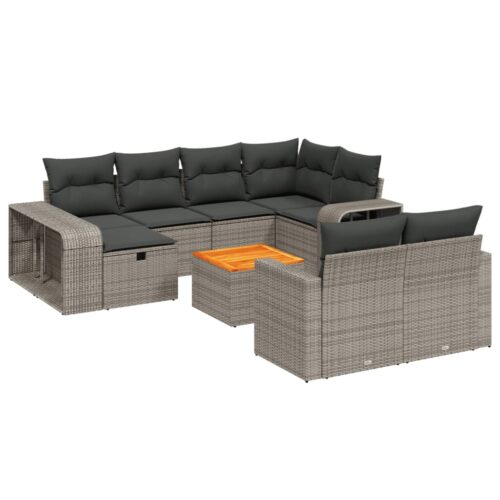 11-Piece Garden Sofa Set with Cushions Outdoor Patio Lounge Furniture Grey Poly Rattan