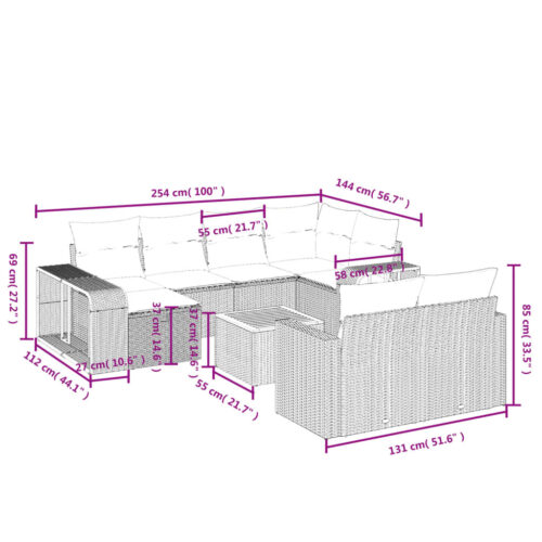 11-Piece Garden Sofa Set with Cushions Outdoor Patio Lounge Furniture Grey Poly Rattan - Image 4