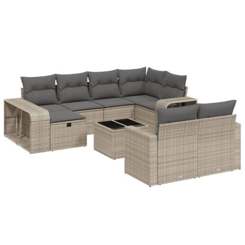 11-Piece Garden Sofa Set with Cushions Outdoor Patio Lounge Furniture Grey Poly Rattan