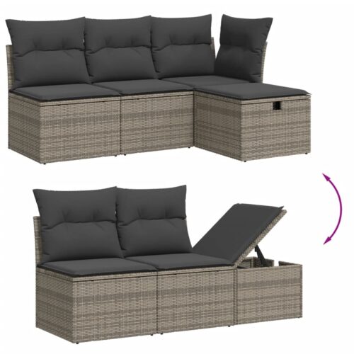 11-Piece Garden Sofa Set with Cushions Outdoor Patio Lounge Furniture Grey Poly Rattan - Image 3