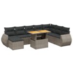 9-Piece Garden Sofa Set with Cushions Outdoor Patio Furniture Grey Poly Rattan