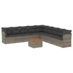10-Piece Garden Sofa Set with Cushions Outdoor Patio Lounge Furniture Grey Poly Rattan