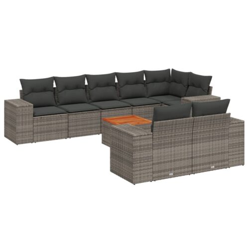 9-Piece Garden Sofa Set with Cushions Outdoor Patio Furniture Grey Poly Rattan - Image 14