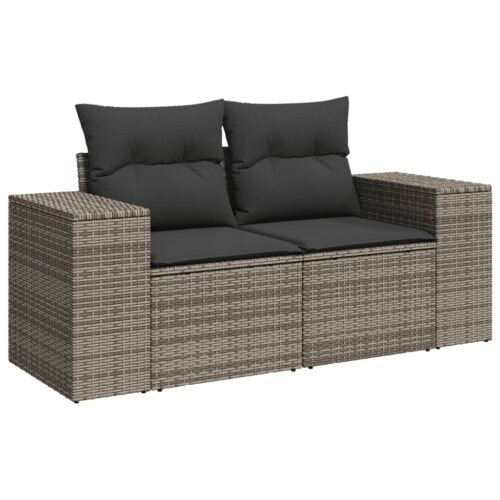 9-Piece Garden Sofa Set with Cushions Outdoor Patio Furniture Grey Poly Rattan - Image 3