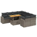 9-Piece Garden Sofa Set with Cushions Outdoor Patio Furniture Grey Poly Rattan