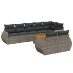 9-Piece Garden Sofa Set with Cushions Outdoor Patio Furniture Grey Poly Rattan