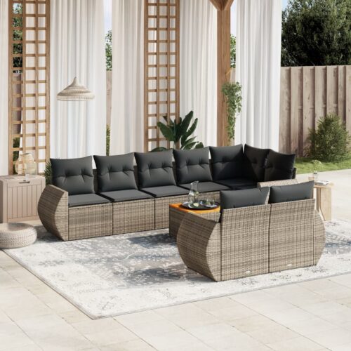 9-Piece Garden Sofa Set with Cushions Outdoor Patio Furniture Grey Poly Rattan - Image 2