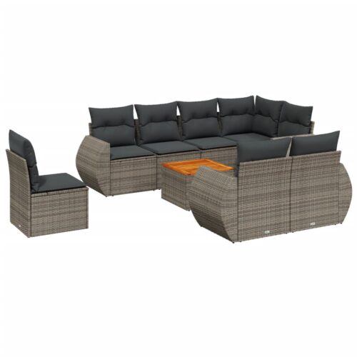9-Piece Garden Sofa Set with Cushions Outdoor Patio Furniture Grey Poly Rattan - Image 14