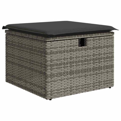 9-Piece Garden Sofa Set with Cushions Outdoor Patio Furniture Grey Poly Rattan Acacia - Image 6