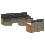 10-Piece Garden Sofa Set with Cushions Outdoor Patio Lounge Furniture Grey Poly Rattan