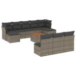 11-Piece Garden Sofa Set with Cushions Outdoor Patio Lounge Furniture Grey Poly Rattan