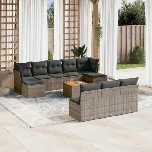 11-Piece Garden Sofa Set with Cushions Outdoor Patio Lounge Furniture Grey Poly Rattan - Image 2