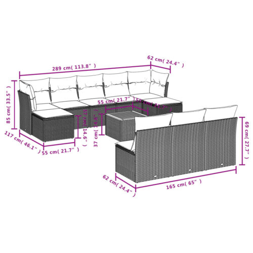 11-Piece Garden Sofa Set with Cushions Outdoor Patio Lounge Furniture Grey Poly Rattan - Image 3
