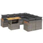9-Piece Garden Sofa Set with Cushions Outdoor Patio Furniture Grey Poly Rattan