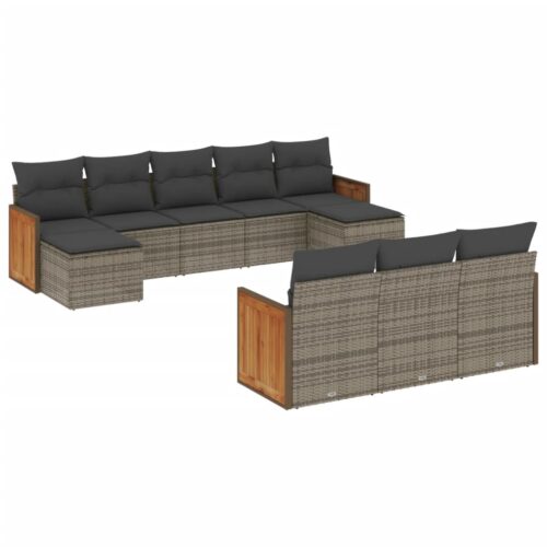10-Piece Garden Sofa Set with Cushions Outdoor Patio Lounge Furniture Grey Poly Rattan