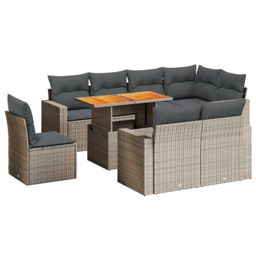 9-Piece Garden Sofa Set with Cushions Outdoor Patio Furniture Grey Poly Rattan - Image 5