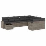 10-Piece Garden Sofa Set with Cushions Outdoor Patio Lounge Furniture Grey Poly Rattan
