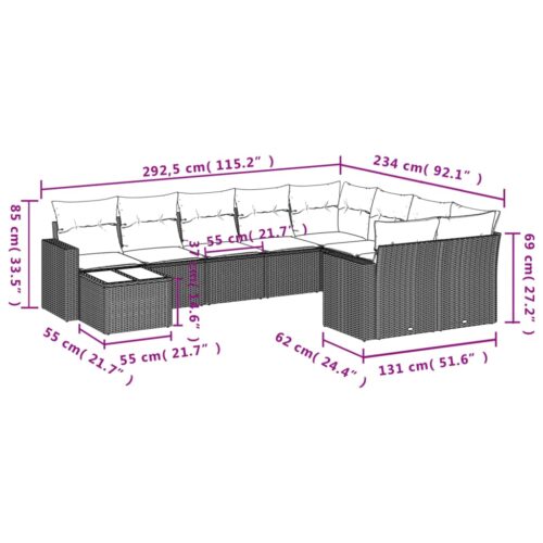 10-Piece Garden Sofa Set with Cushions Outdoor Patio Lounge Furniture Grey Poly Rattan - Image 8
