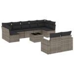 10-Piece Garden Sofa Set with Cushions Outdoor Patio Lounge Furniture Grey Poly Rattan