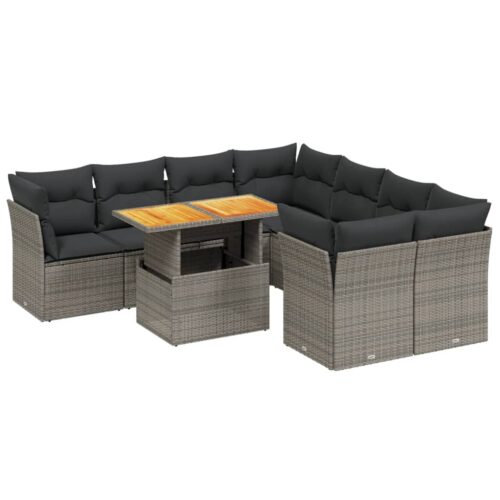 9-Piece Garden Sofa Set with Cushions Outdoor Patio Furniture Grey Poly Rattan - Image 5