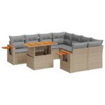 9-Piece Garden Sofa Set with Cushions Outdoor Patio Furniture Beige Poly Rattan