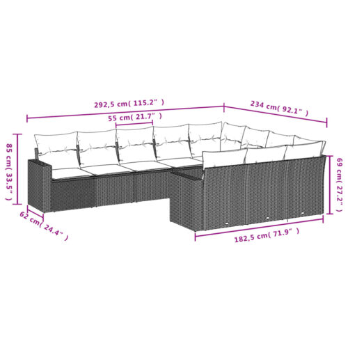 10-Piece Garden Sofa Set with Cushions Outdoor Patio Lounge Furniture Grey Poly Rattan - Image 7