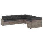 10-Piece Garden Sofa Set with Cushions Outdoor Patio Lounge Furniture Grey Poly Rattan