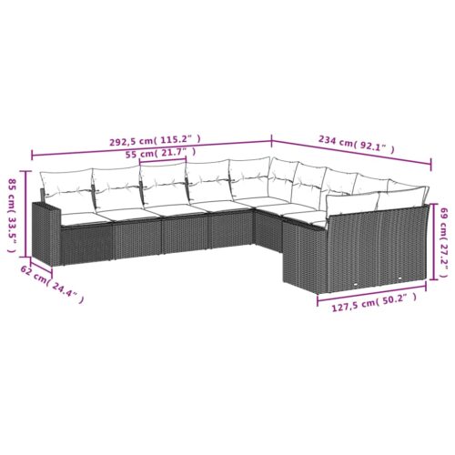 10-Piece Garden Sofa Set with Cushions Outdoor Patio Lounge Furniture Grey Poly Rattan - Image 7