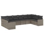 10-Piece Garden Sofa Set with Cushions Outdoor Patio Lounge Furniture Grey Poly Rattan