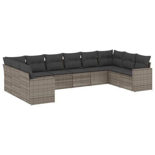 10-Piece Garden Sofa Set with Cushions Outdoor Patio Lounge Furniture Grey Poly Rattan