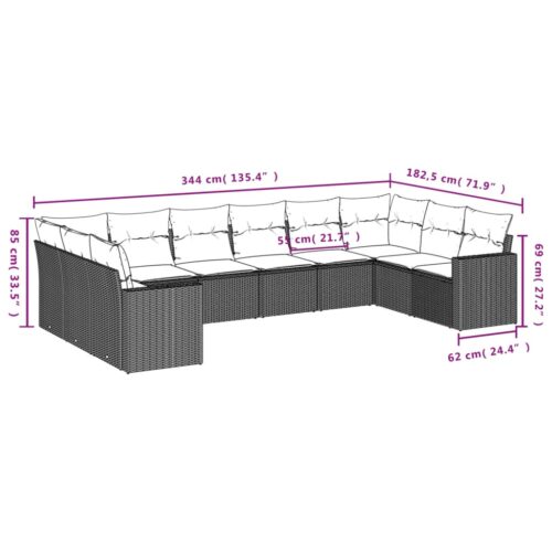 10-Piece Garden Sofa Set with Cushions Outdoor Patio Lounge Furniture Grey Poly Rattan - Image 7