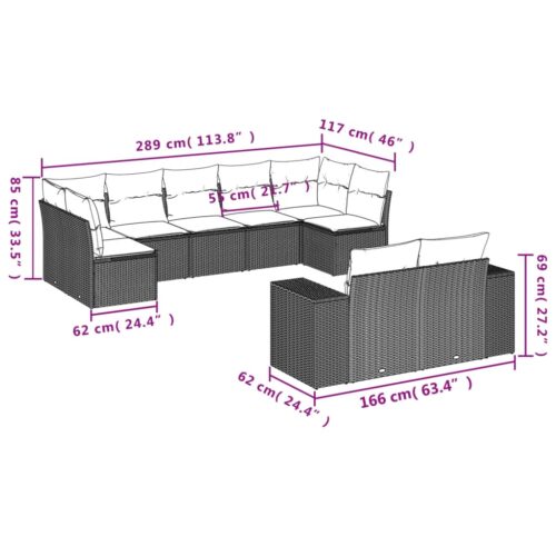 9-Piece Garden Sofa Set with Cushions Outdoor Patio Furniture Grey Poly Rattan - Image 3