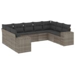 9-Piece Garden Sofa Set with Cushions Outdoor Patio Furniture Grey Poly Rattan