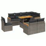 9-Piece Garden Sofa Set with Cushions Outdoor Patio Furniture Grey Poly Rattan