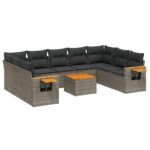 10-Piece Garden Sofa Set with Cushions Outdoor Patio Lounge Furniture Grey Poly Rattan