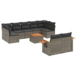 10-Piece Garden Sofa Set with Cushions Outdoor Patio Lounge Furniture Grey Poly Rattan