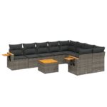 10-Piece Garden Sofa Set with Cushions Outdoor Patio Lounge Furniture Grey Poly Rattan