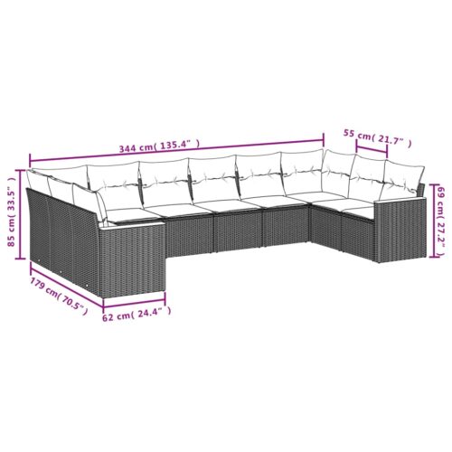 10-Piece Garden Sofa Set with Cushions Outdoor Patio Lounge Furniture Grey Poly Rattan - Image 7