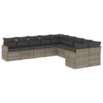 10-Piece Garden Sofa Set with Cushions Outdoor Patio Lounge Furniture Grey Poly Rattan