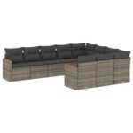 10-Piece Garden Sofa Set with Cushions Outdoor Patio Lounge Furniture Grey Poly Rattan