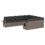 10-Piece Garden Sofa Set with Cushions Outdoor Patio Lounge Furniture Grey Poly Rattan