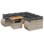 9-Piece Garden Sofa Set with Cushions Outdoor Patio Furniture Grey Poly Rattan