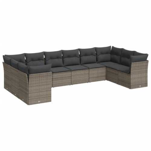 10-Piece Garden Sofa Set with Cushions Outdoor Patio Lounge Furniture Grey Poly Rattan