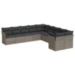 10-Piece Garden Sofa Set with Cushions Outdoor Patio Lounge Furniture Grey Poly Rattan