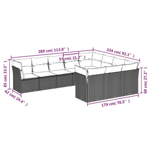 10-Piece Garden Sofa Set with Cushions Outdoor Patio Lounge Furniture Grey Poly Rattan - Image 3