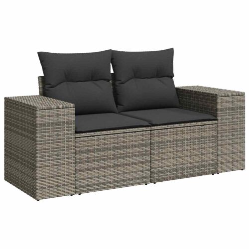 9-Piece Garden Sofa Set with Cushions Outdoor Patio Furniture Grey Poly Rattan Acacia - Image 5
