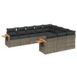 10-Piece Garden Sofa Set with Cushions Outdoor Patio Lounge Furniture Grey Poly Rattan