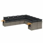 10-Piece Garden Sofa Set with Cushions Outdoor Patio Lounge Furniture Grey Poly Rattan