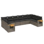 10-Piece Garden Sofa Set with Cushions Outdoor Patio Lounge Furniture Grey Poly Rattan
